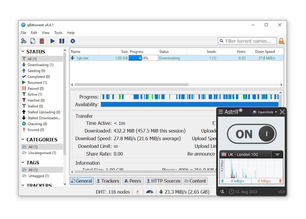 We tested Astrill’s torrenting capabilities on qBittorrent We tested Astrill’s torrenting capabilities on qBittorrent