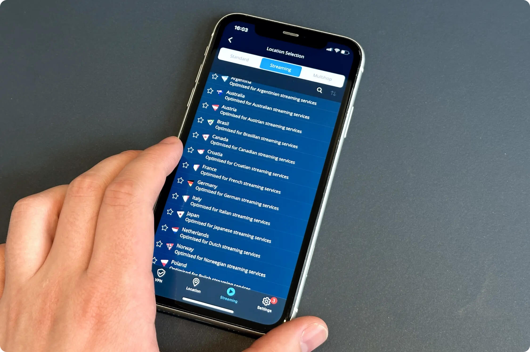 Hide.me has streaming servers available in 16 countries