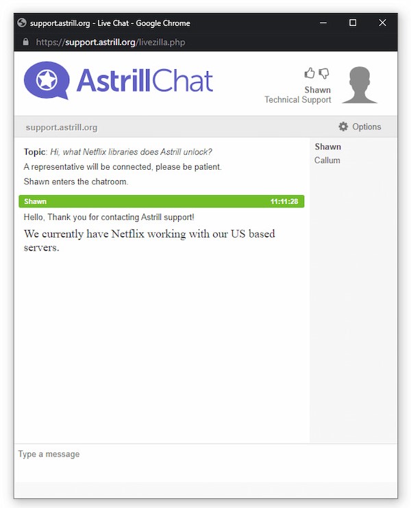 Astrill’s live chat support Astrill’s live chat support