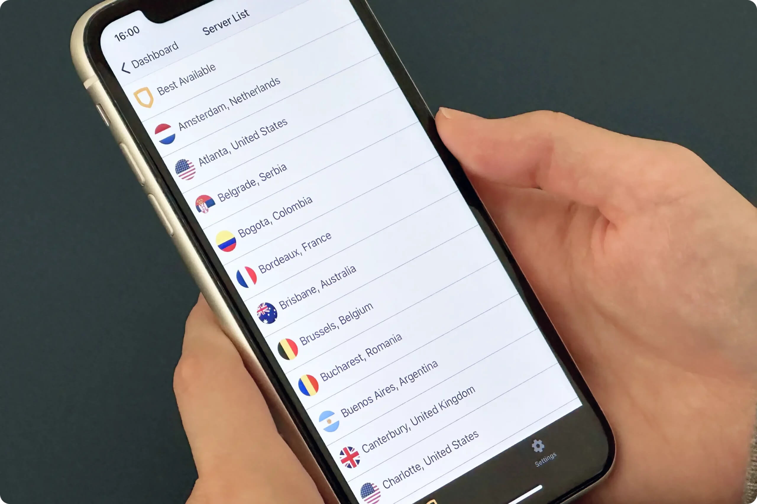 StrongVPN’s server list on iOS StrongVPN’s server list on iOS