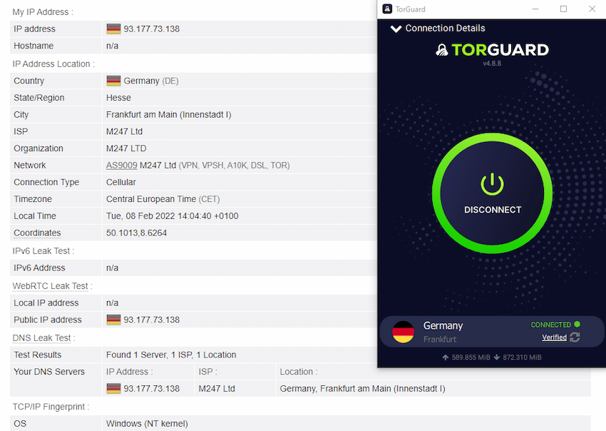 TorGuard didn’t leak any data