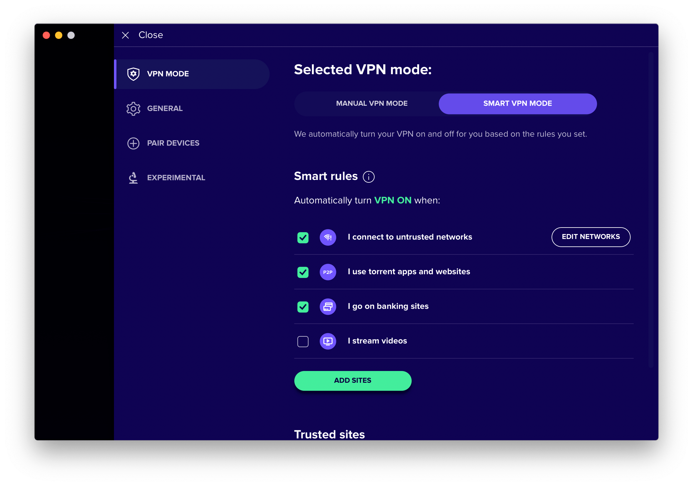Avast SecureLine includes Smart Mode Avast SecureLine includes Smart Mode