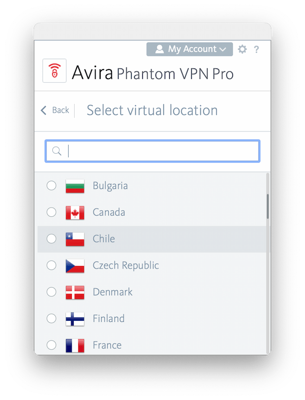 Avira Phantom VPN has 35 countries 