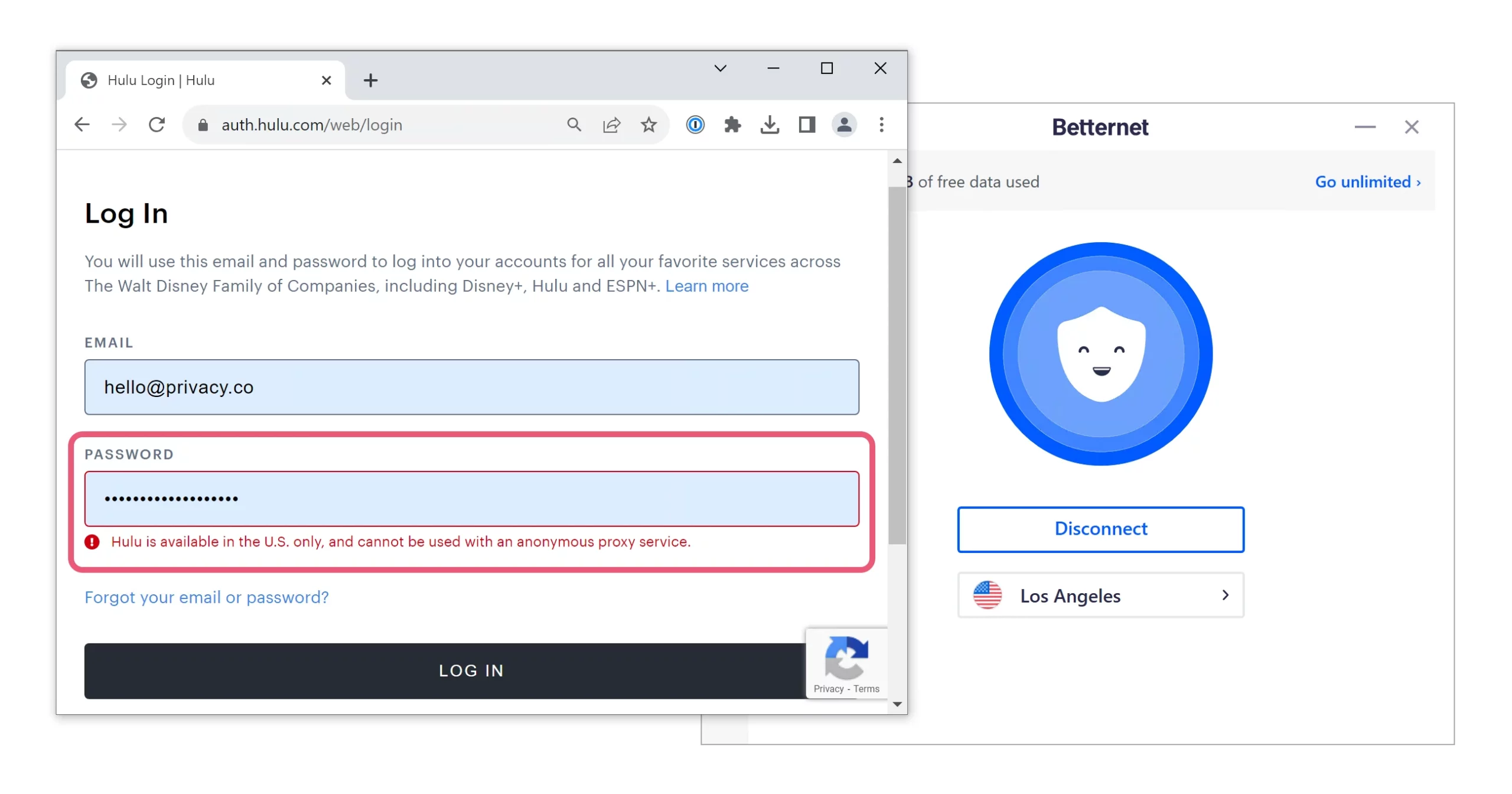 Betternet couldn’t unblock any US streaming platforms Betternet couldn’t unblock any US streaming platforms