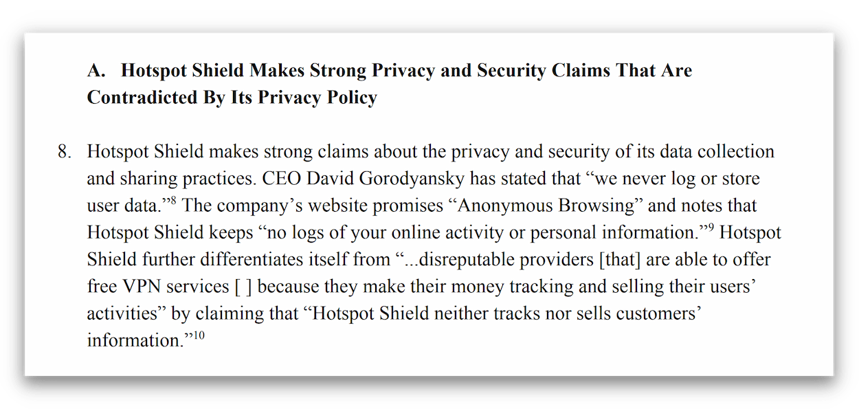 An excerpt from the complaint made against Hotspot Shield by the CDT