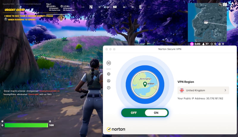 Norton VPN’s ping is fast enough