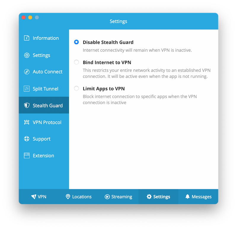 Stealth Guard guarantees you’re protected by a VPN