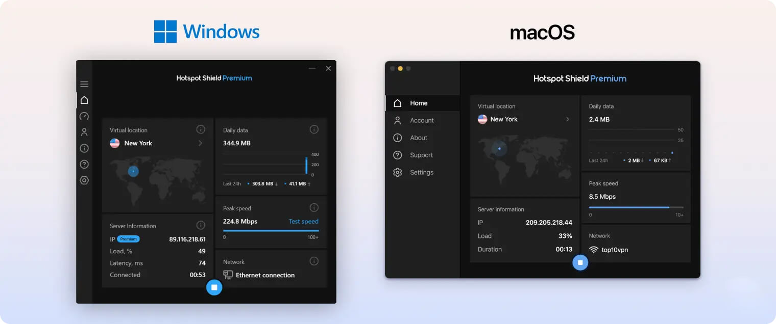 Hotspot Shield is more customizable on Windows than on macOS