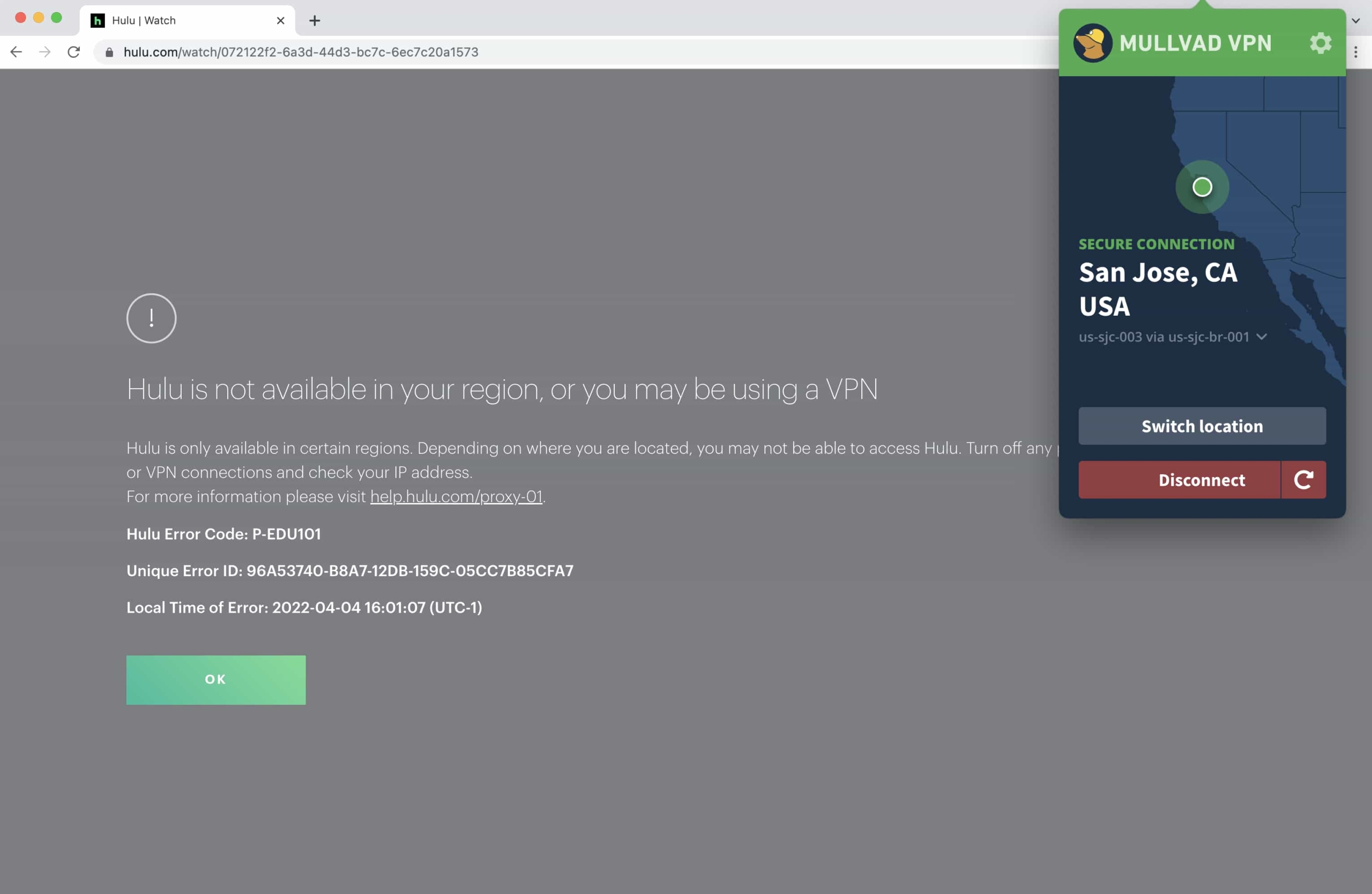 Mullvad failed to unblock Hulu Mullvad failed to unblock Hulu