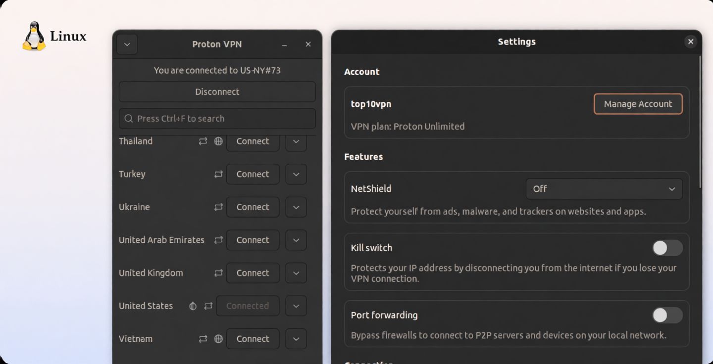 Proton VPN has native Linux software Proton VPN has native Linux software