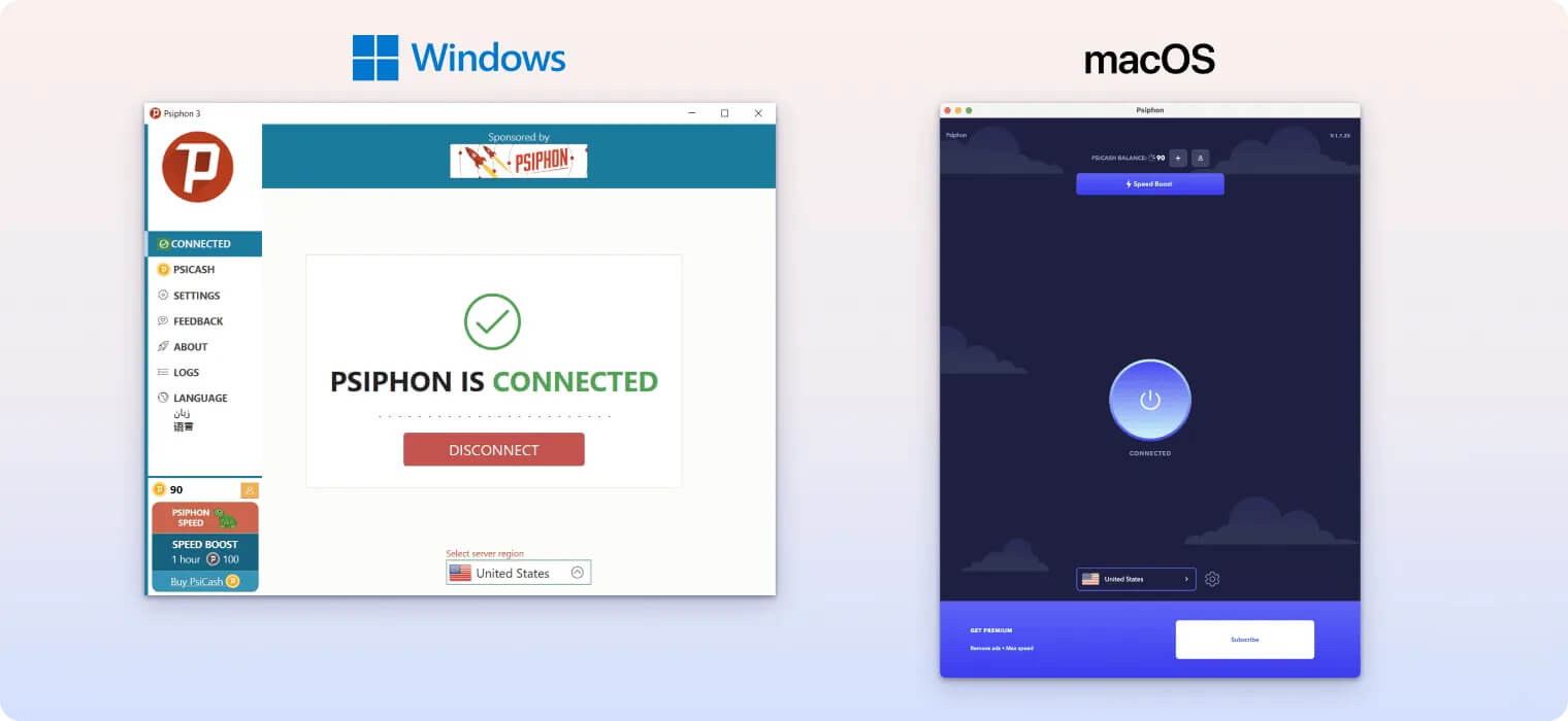 Psiphon on Desktop Psiphon on Desktop