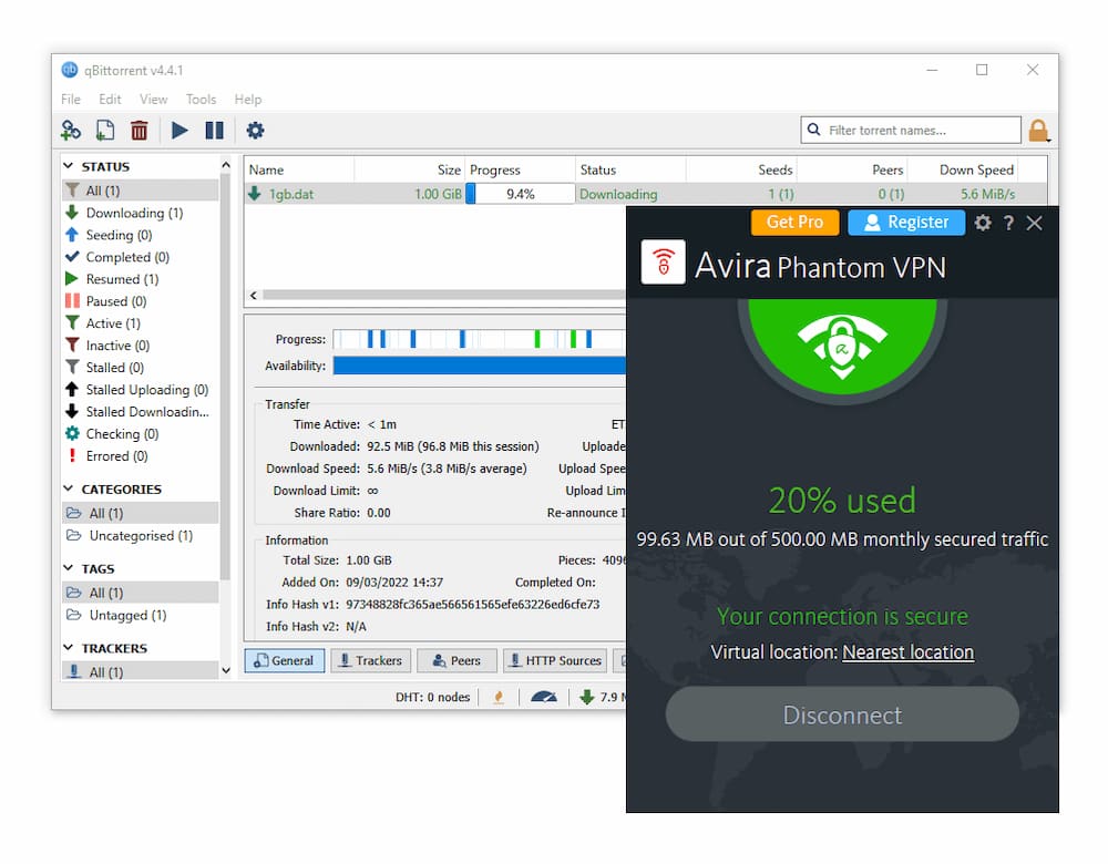 Avira Phantom VPN Pro &amp; Free on the torrent client, qBittorrent