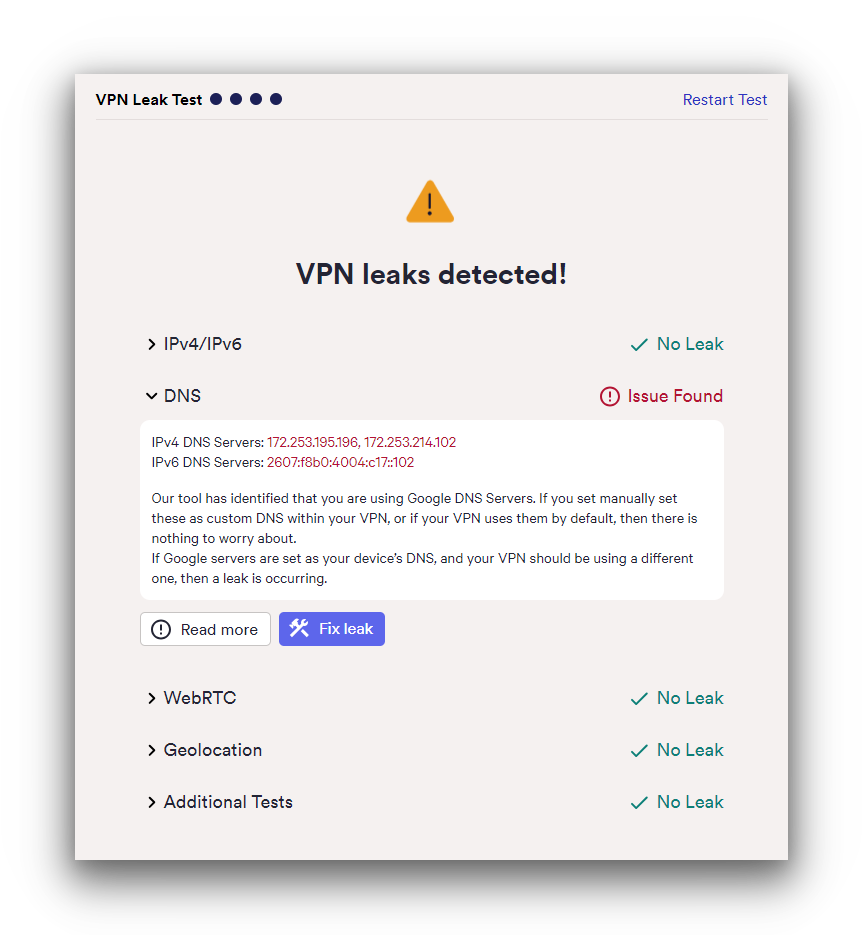SkyVPN didn’t completely pass our VPN leaks test SkyVPN didn’t completely pass our VPN leaks test