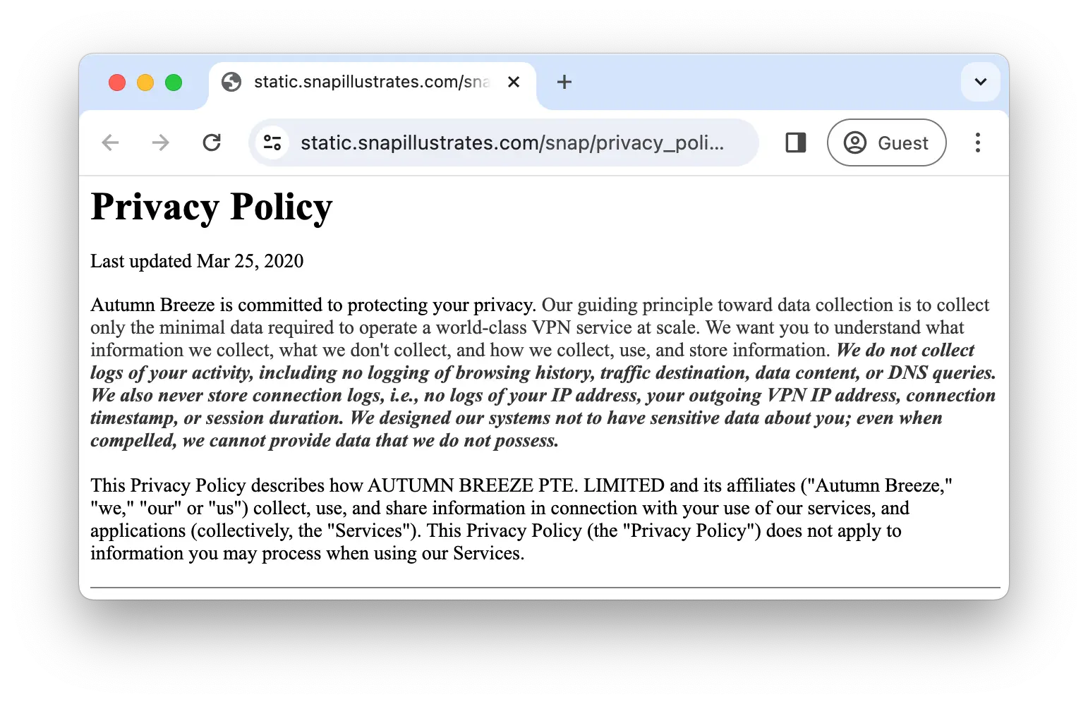 Snap VPN's full privacy policy Snap VPN's full privacy policy