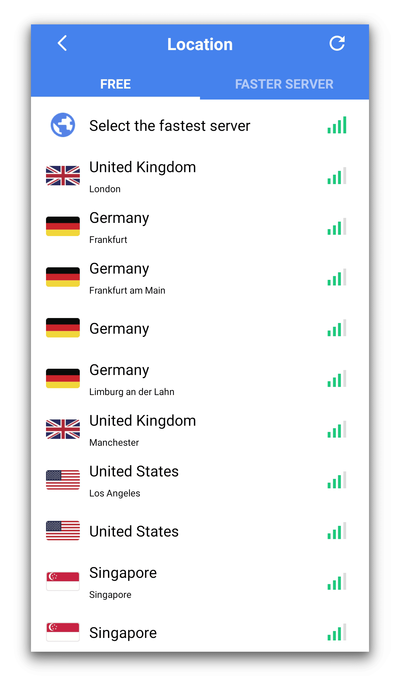 Snap VPN offers a small selection of VPN locations Snap VPN offers a small selection of VPN locations