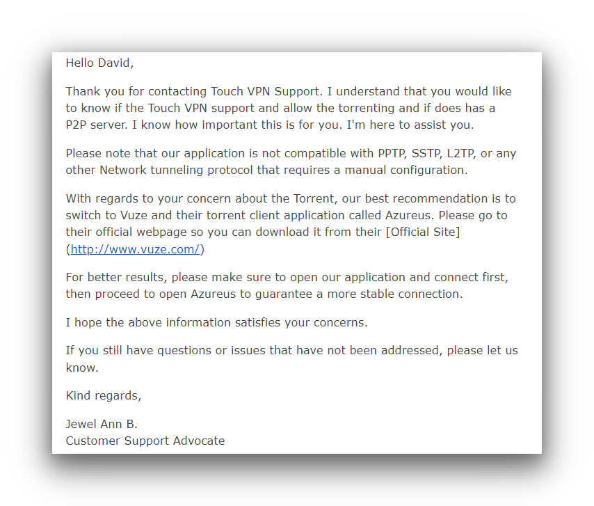 Touch VPN claims it supports torrenting Touch VPN claims it supports torrenting