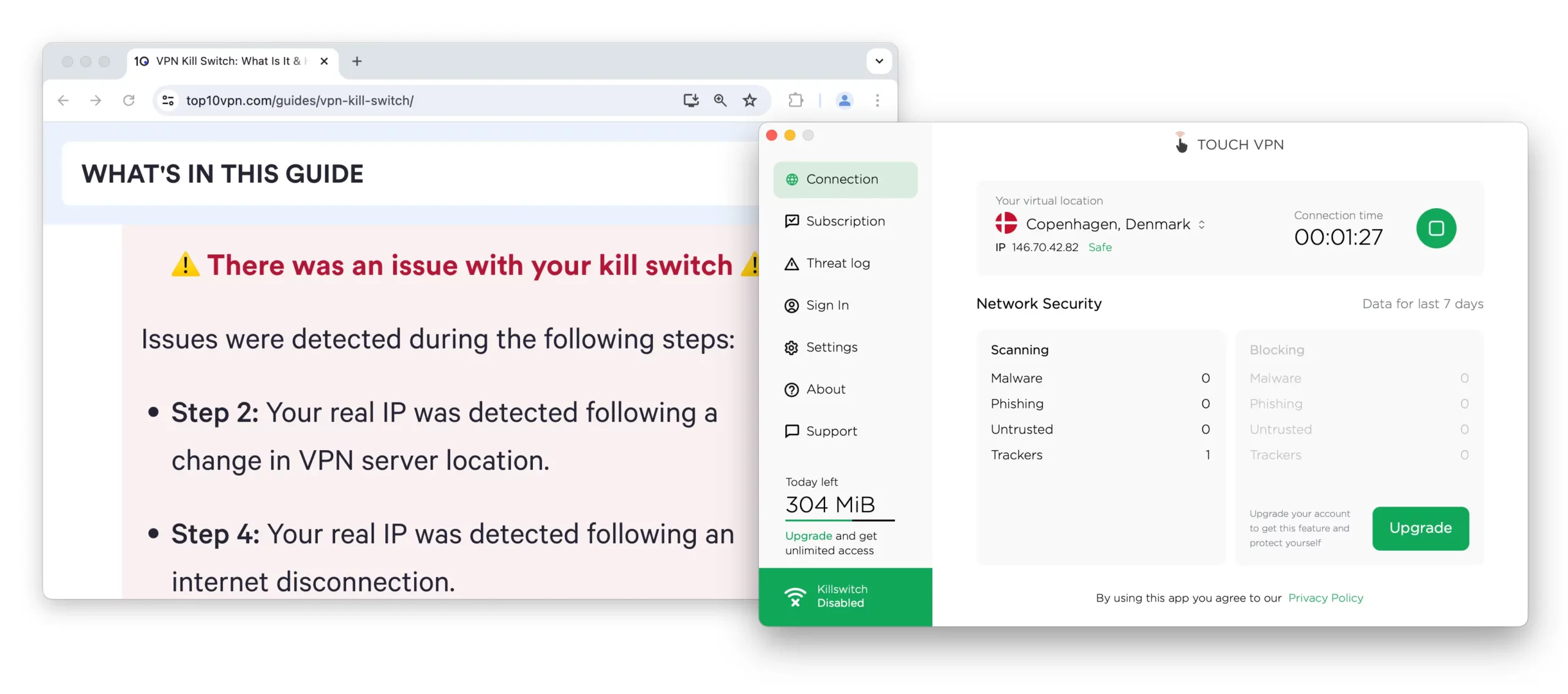Touch VPN’s kill switch isn’t available on free plans Touch VPN’s kill switch isn’t available on free plans