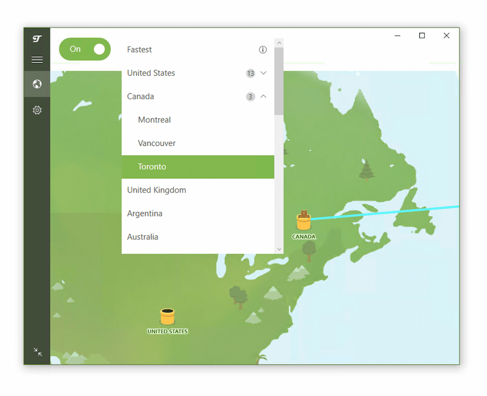 TunnelBear has three city-level servers in Canada and 13 in the US TunnelBear has three city-level servers in Canada and 13 in the US