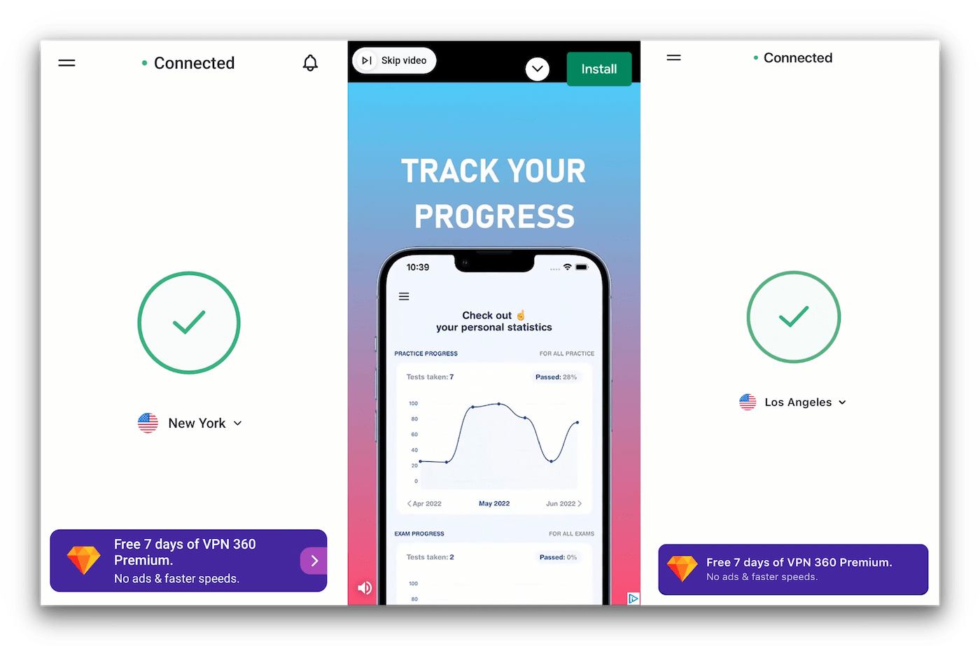 VPN 360 on Android (left) and iOS (left) both have minimalist apps