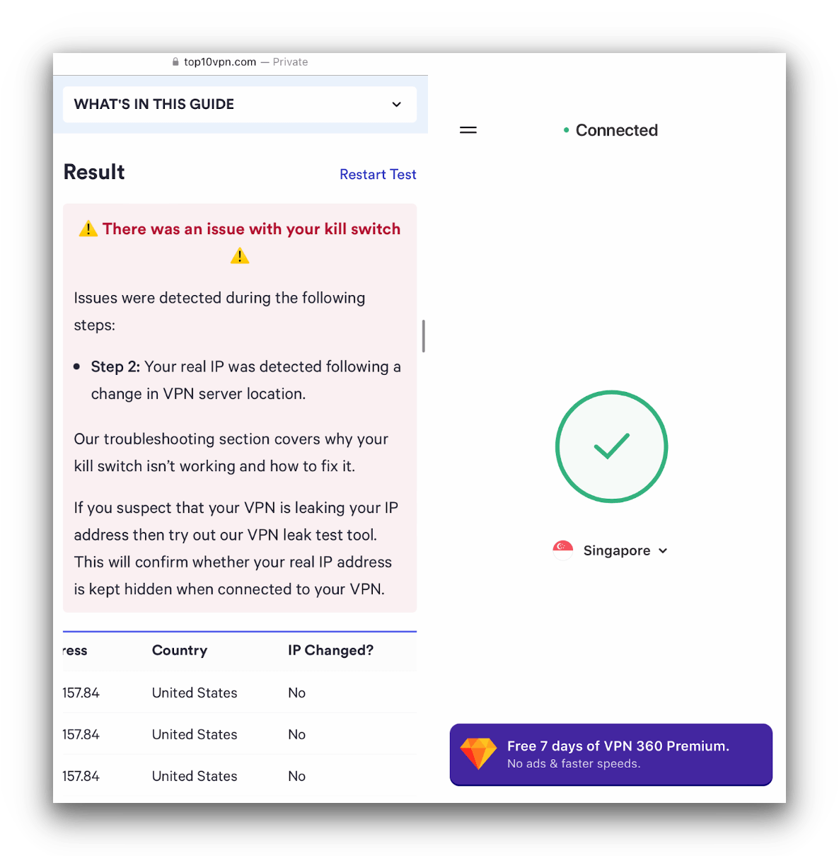 Our kill switch tool flagged VPN 360’s iOS app as faulty