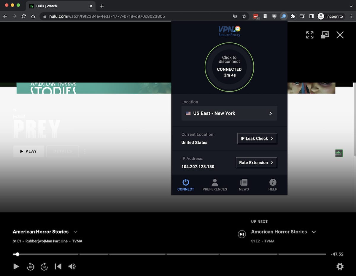 New York server to access Hulu