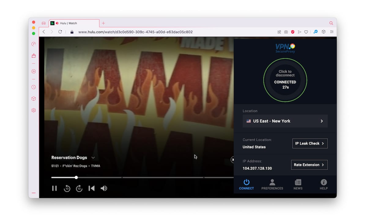 Hulu streamed with no issues when using the Chrome extension