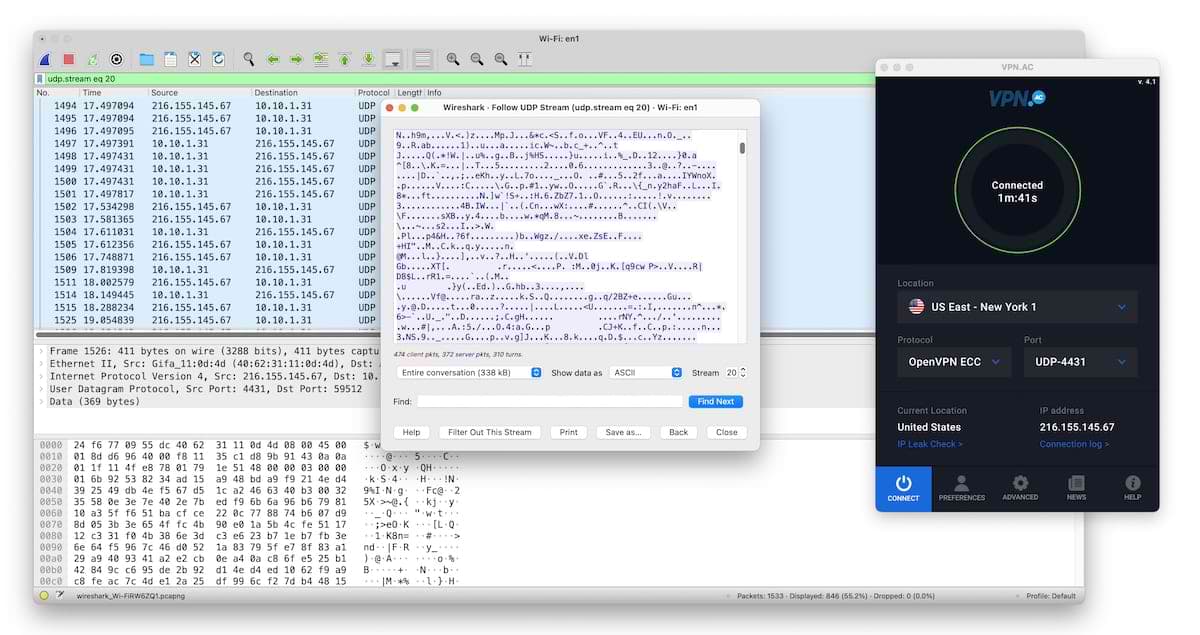 VPN.AC successfully encrypted all our traffic