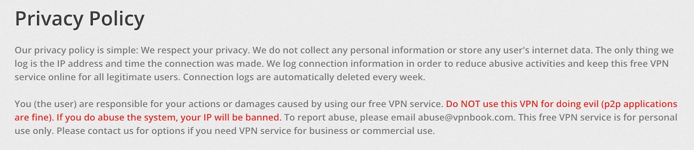 VPNBook’s Privacy Policy