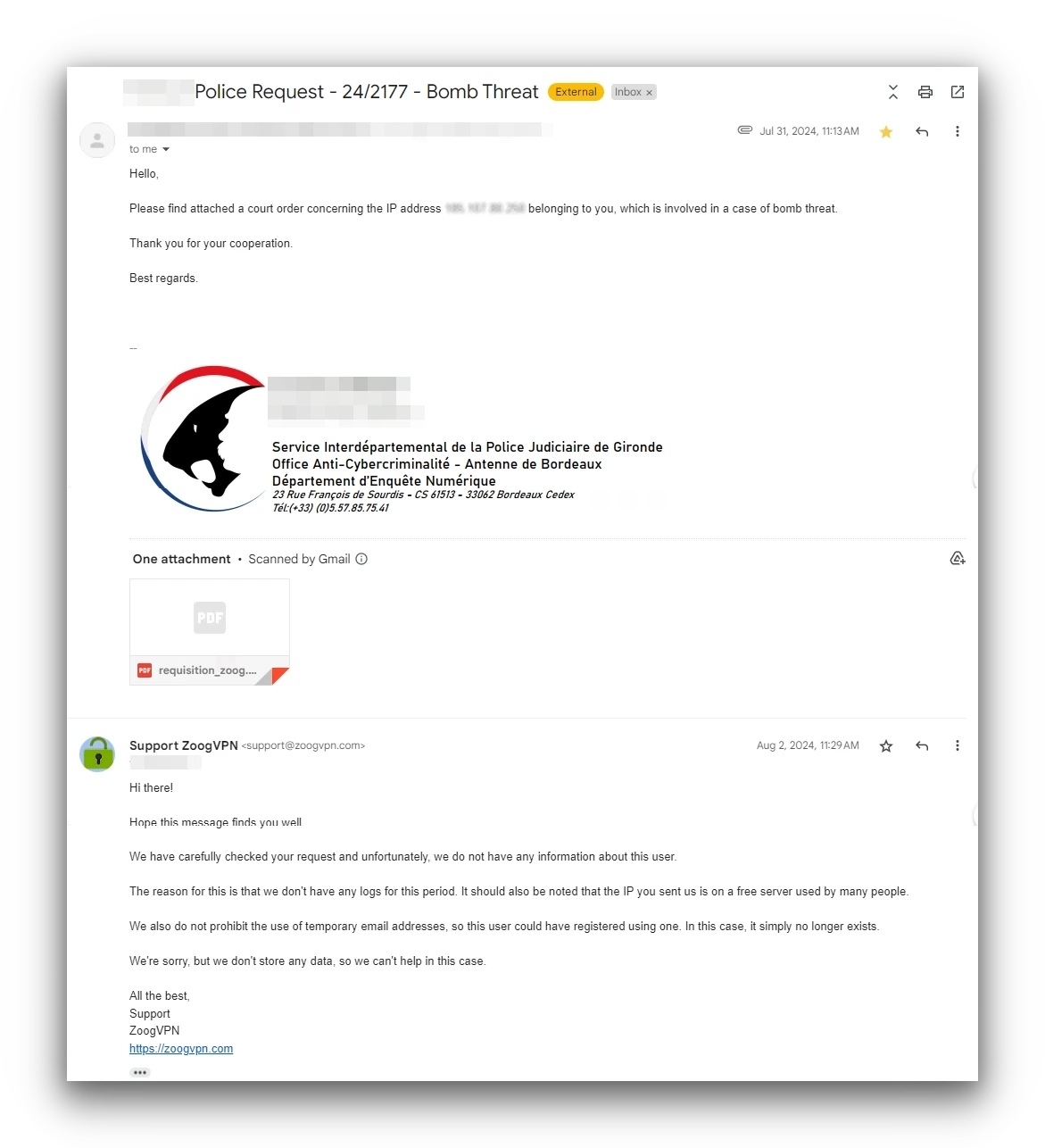 ZoogVPN is unable to share user information