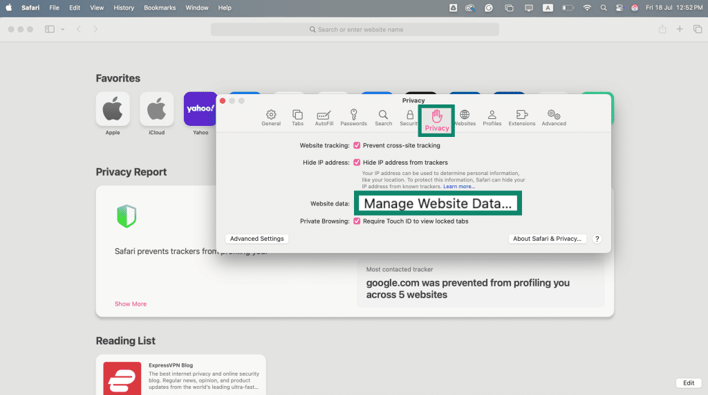 Manage Website Data