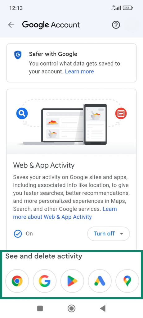 See and delete activity See and delete activity