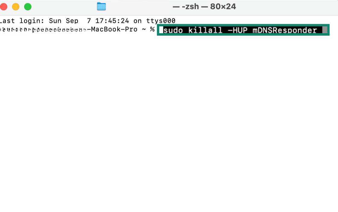 sudo killall -HUP mDNSResponder sudo killall -HUP mDNSResponder